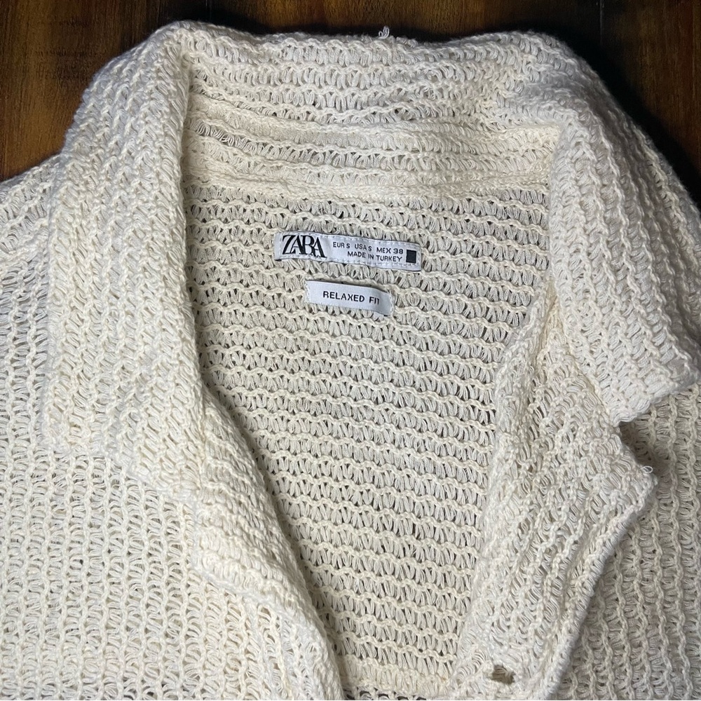 Zara Cream Textured Button Down Shirt - Picture 3 of 6